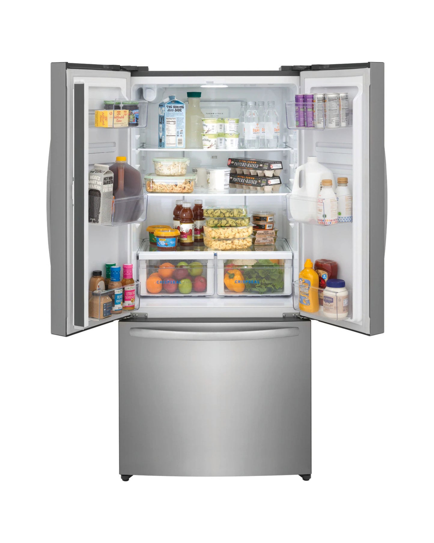 Frigidaire 17.6 cu ft French Door Refrigerator, Stainless, CrispSeal Crispers + EvenTemp Cooling (FRFG1723AV)