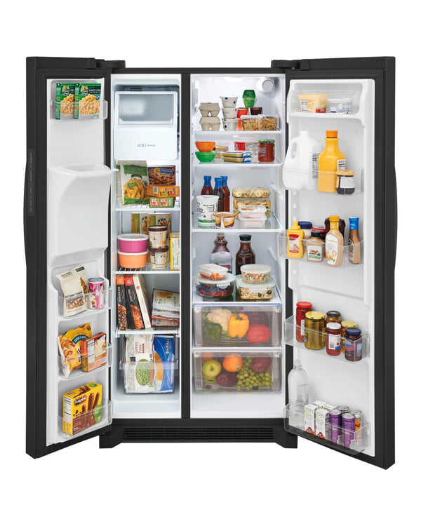 Frigidaire 25.6 cu ft Side - by - Side Refrigerator, Black, External Water/Ice Dispenser (FRSS2623AB) - Appliance Saver Store