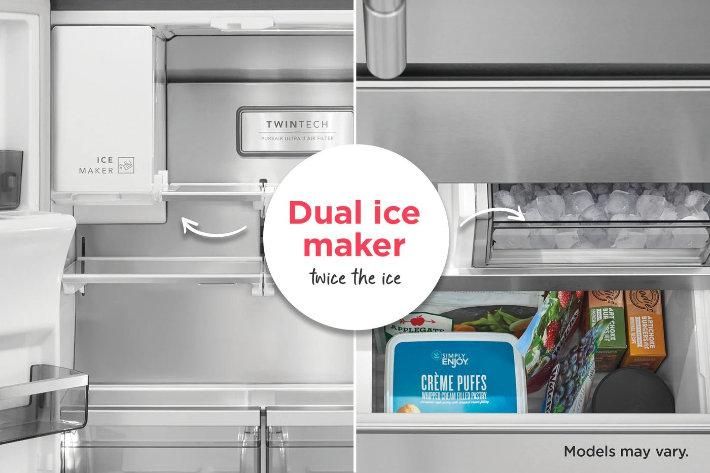 Frigidaire 22.6 cu ft French Door Refrigerator, Stainless, Ice Maker, Adjustable Shelves (GRFC2353AF) - Appliance Saver Store