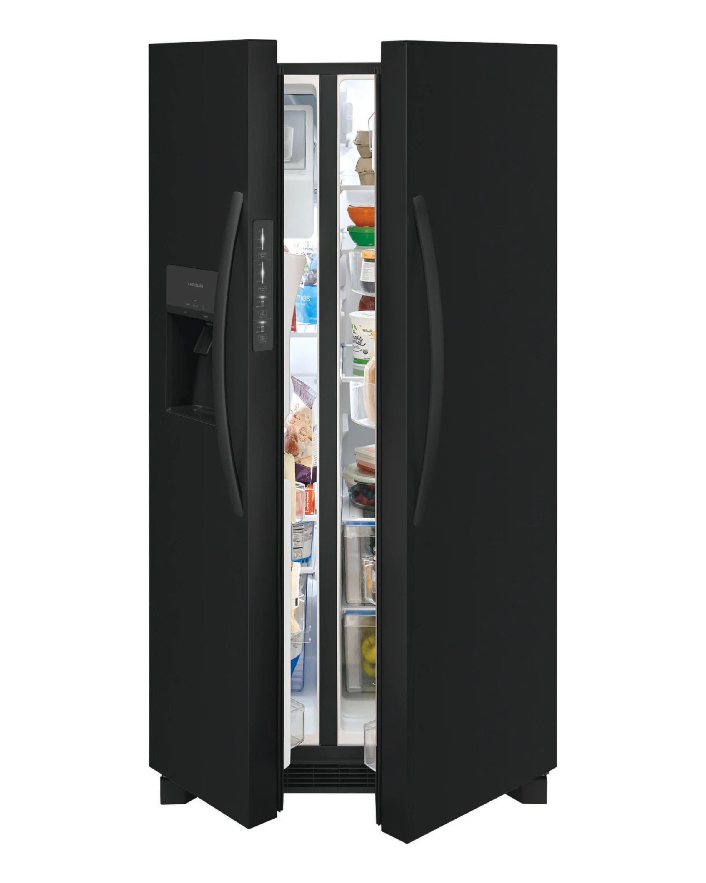 Frigidaire 25.6 cu ft Side - by - Side Refrigerator, Black, External Water/Ice Dispenser (FRSS2623AB) - Appliance Saver Store