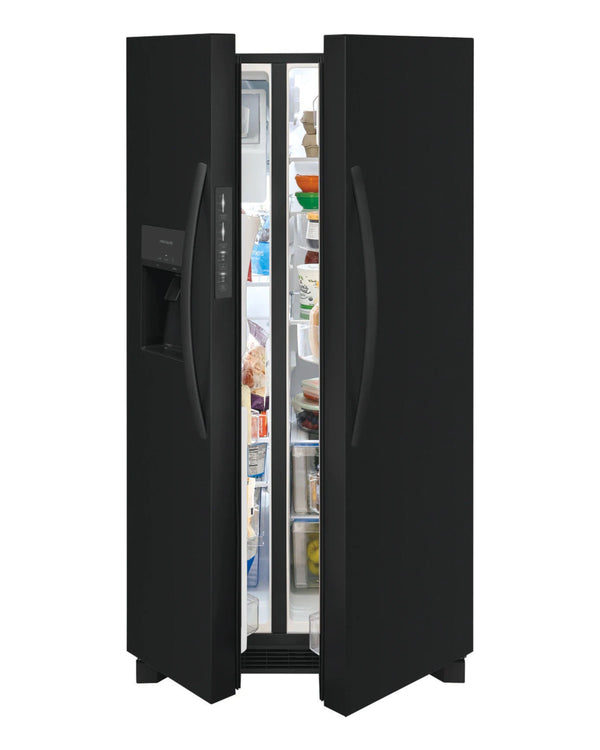 Frigidaire 25.6 cu ft Side - by - Side Refrigerator, Black, External Water/Ice Dispenser (FRSS2623AB) - Appliance Saver Store
