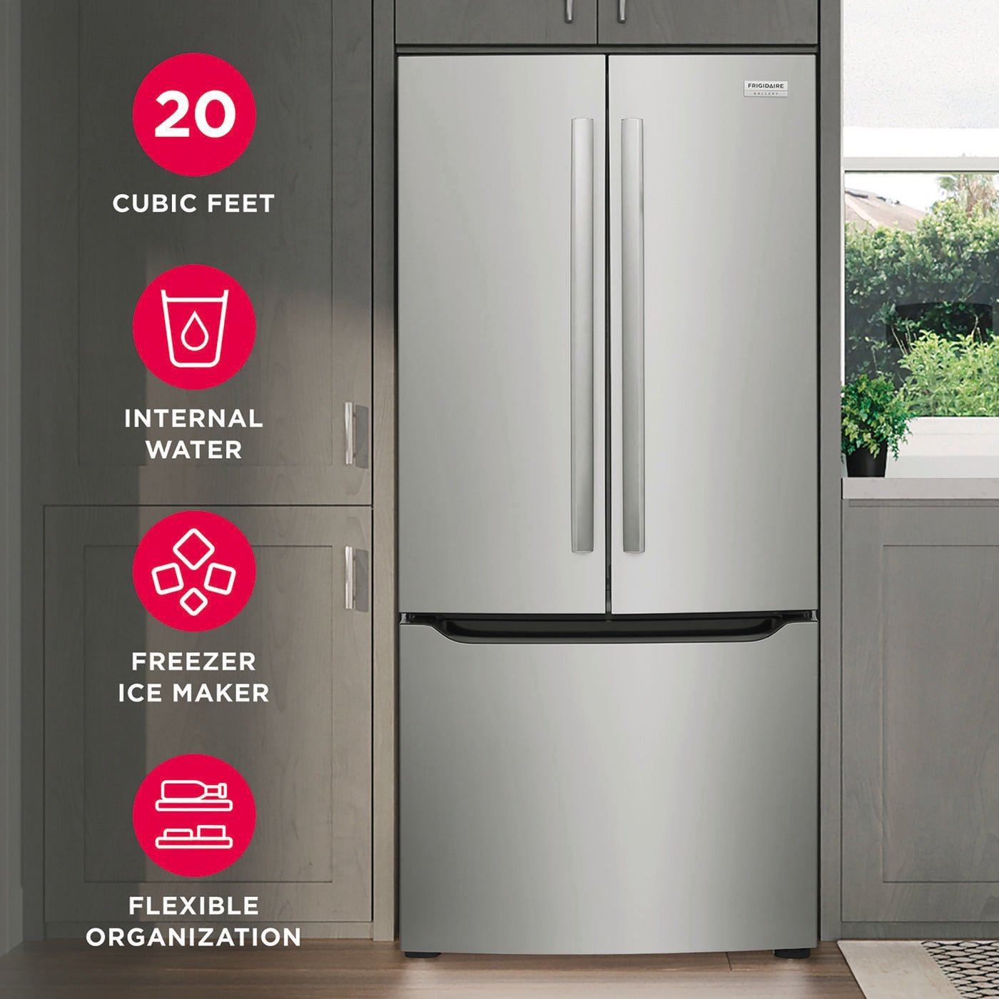 Frigidaire 20 cu ft French Door Refrigerator, Stainless, Slim 30″ Width, LED Lighting (GRFN2023AF) - Appliance Saver Store