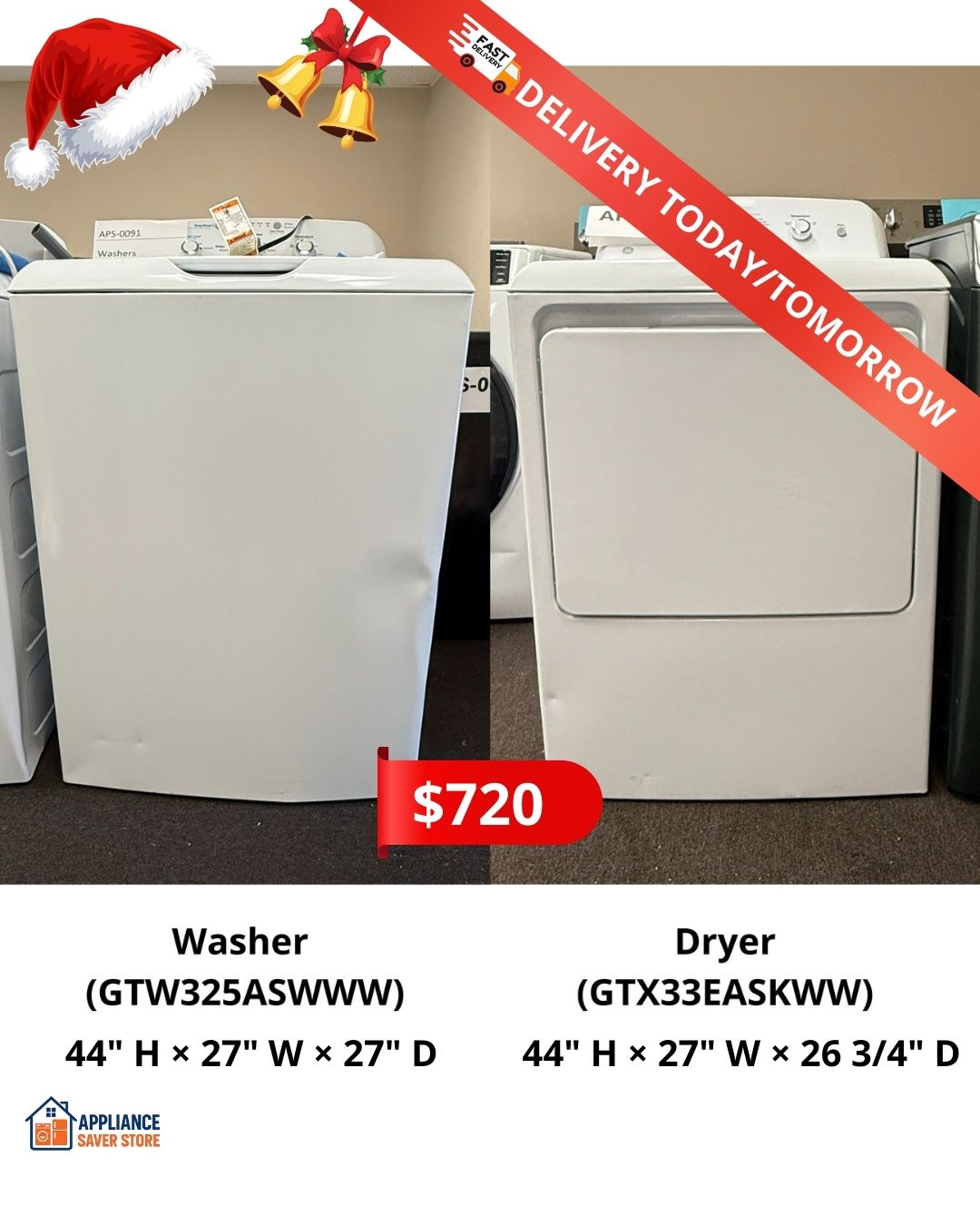 GE Washer + Dryer Set, White, 4.0 cu. ft. Top Load + 6.2 cu. ft. Dryer (GTW325ASWWW + GTX33EASKWW)