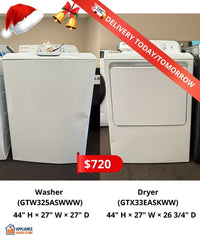 GE Washer + Dryer Set, White, 4.0 cu. ft. Top Load + 6.2 cu. ft. Dryer (GTW325ASWWW + GTX33EASKWW)
