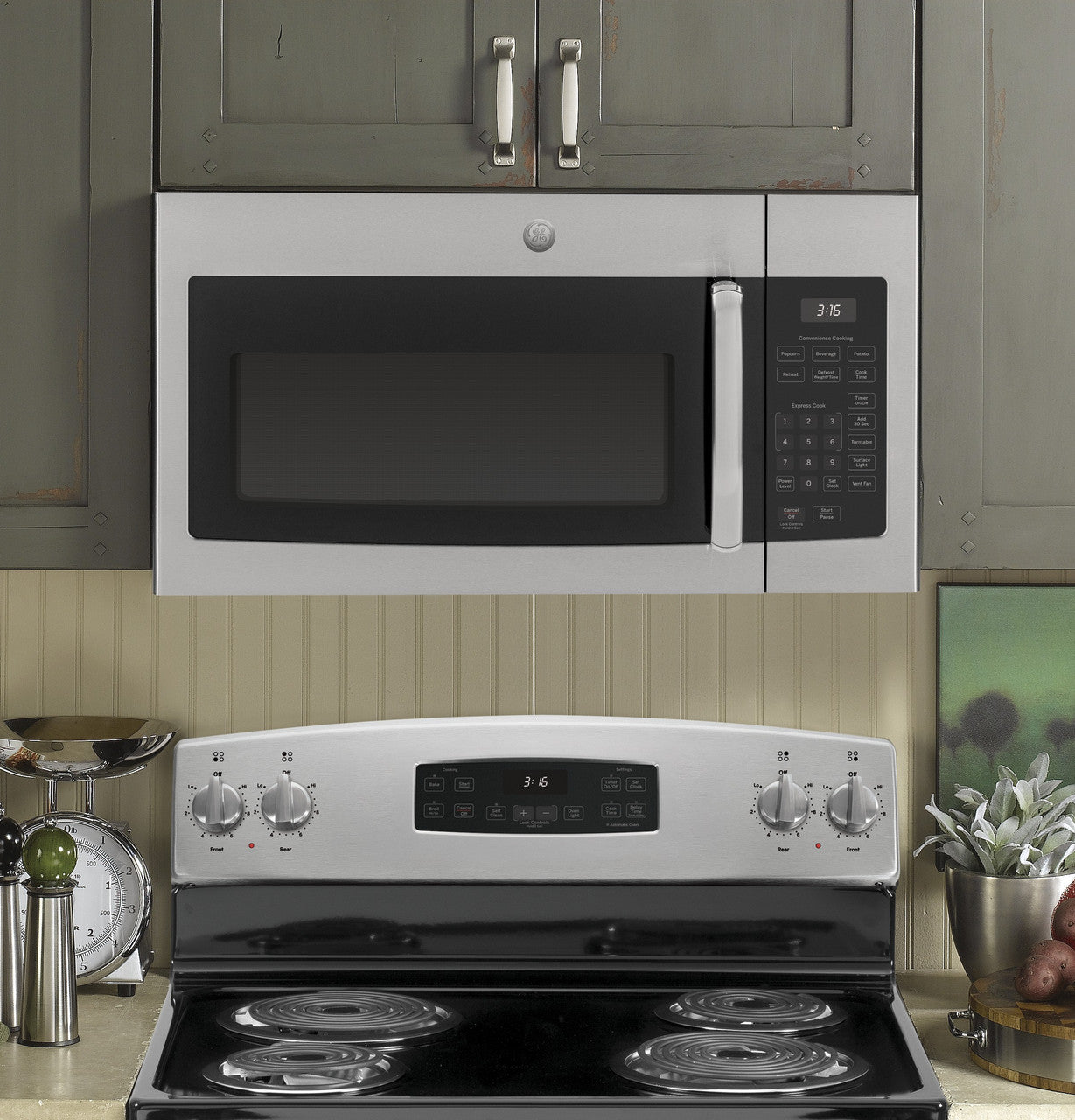 GE Over-the-Range Microwave, 1.6 cu. ft., Stainless, 1000W Power + Venting (JVM3160RFSS)
