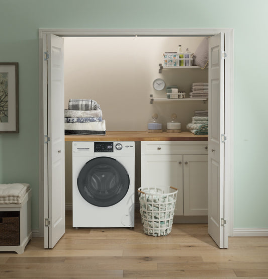GE 2.4 cu. ft. Front Load Washer/Dryer Combo, White, Ventless Drying + LED Display (GFQ14ESSNWW)