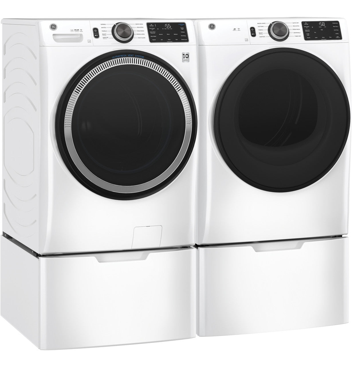 GE 4.8 cu. ft. Front Load Washer, White, UltraFresh Vent + SmartHQ WiFi (GFW550SSNWW) - Appliance Saver Store