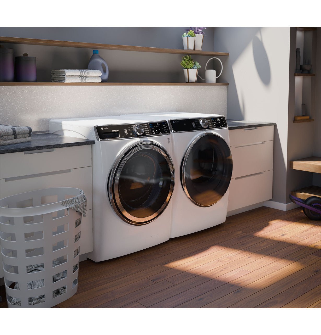 GE Profile 5.3 cu. ft. Front Load Washer, White, UltraFresh Vent + SmartDispense (PFW870SSVWW) - Appliance Saver Store