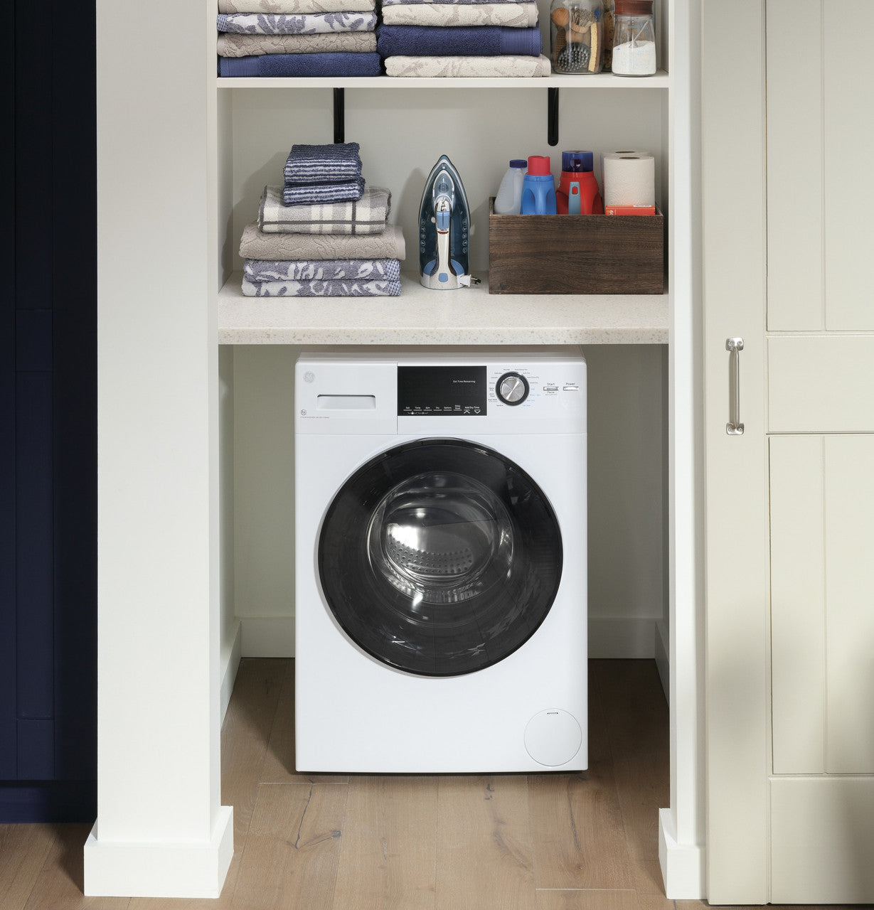 GE 2.4 cu. ft. Front Load Washer/Dryer Combo, White, Ventless Drying + LED Display (GFQ14ESSNWW)