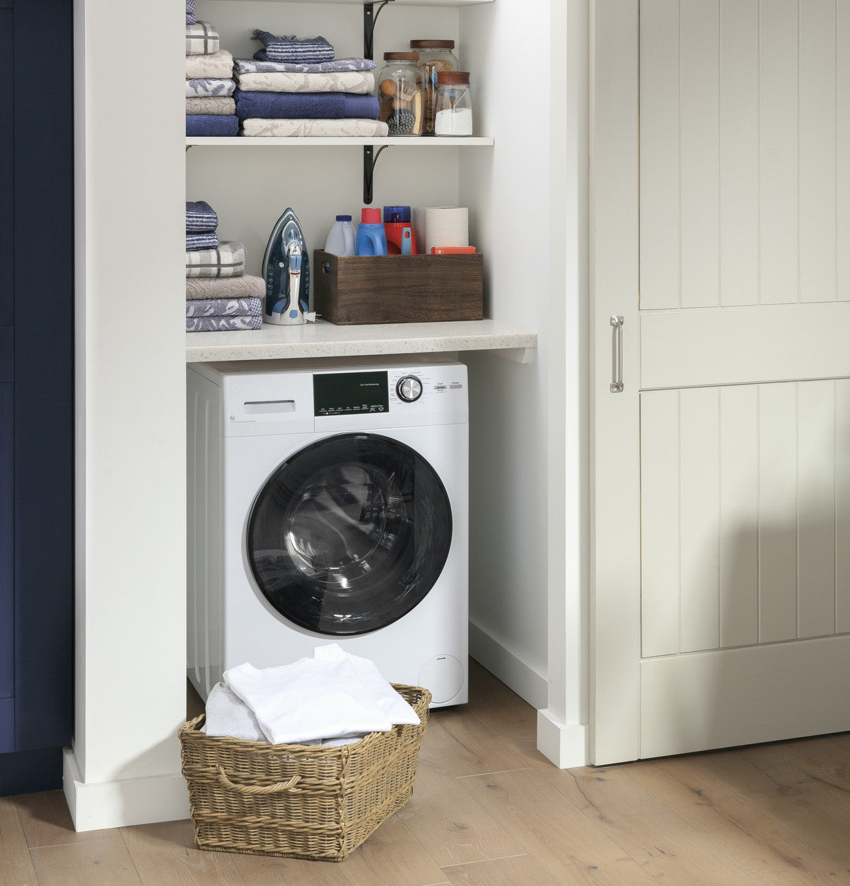 GE 2.4 cu. ft. Front Load Washer/Dryer Combo, White, Ventless Drying + LED Display (GFQ14ESSNWW)