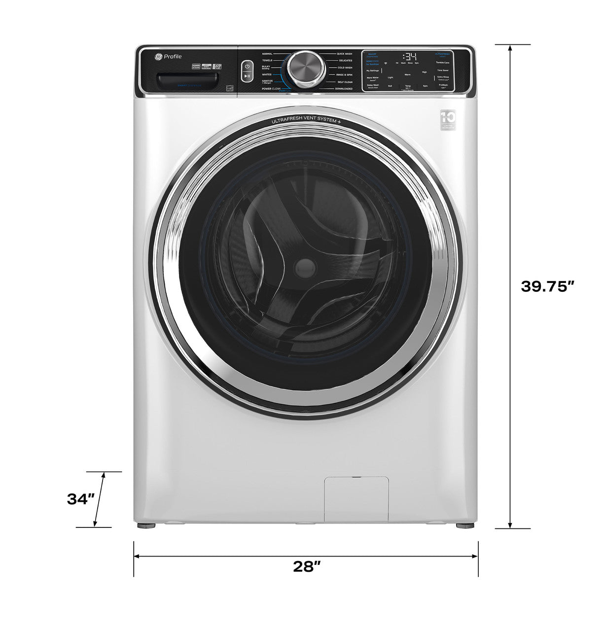GE Profile 5.3 cu. ft. Front Load Washer, White, UltraFresh Vent + SmartDispense (PFW870SSVWW) - Appliance Saver Store