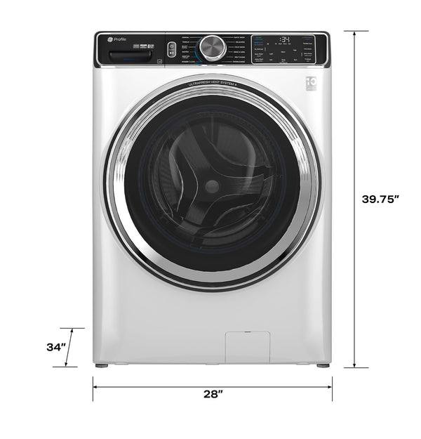 GE Profile 5.3 cu. ft. Front Load Washer, White, UltraFresh Vent + SmartDispense (PFW870SSVWW) - Appliance Saver Store