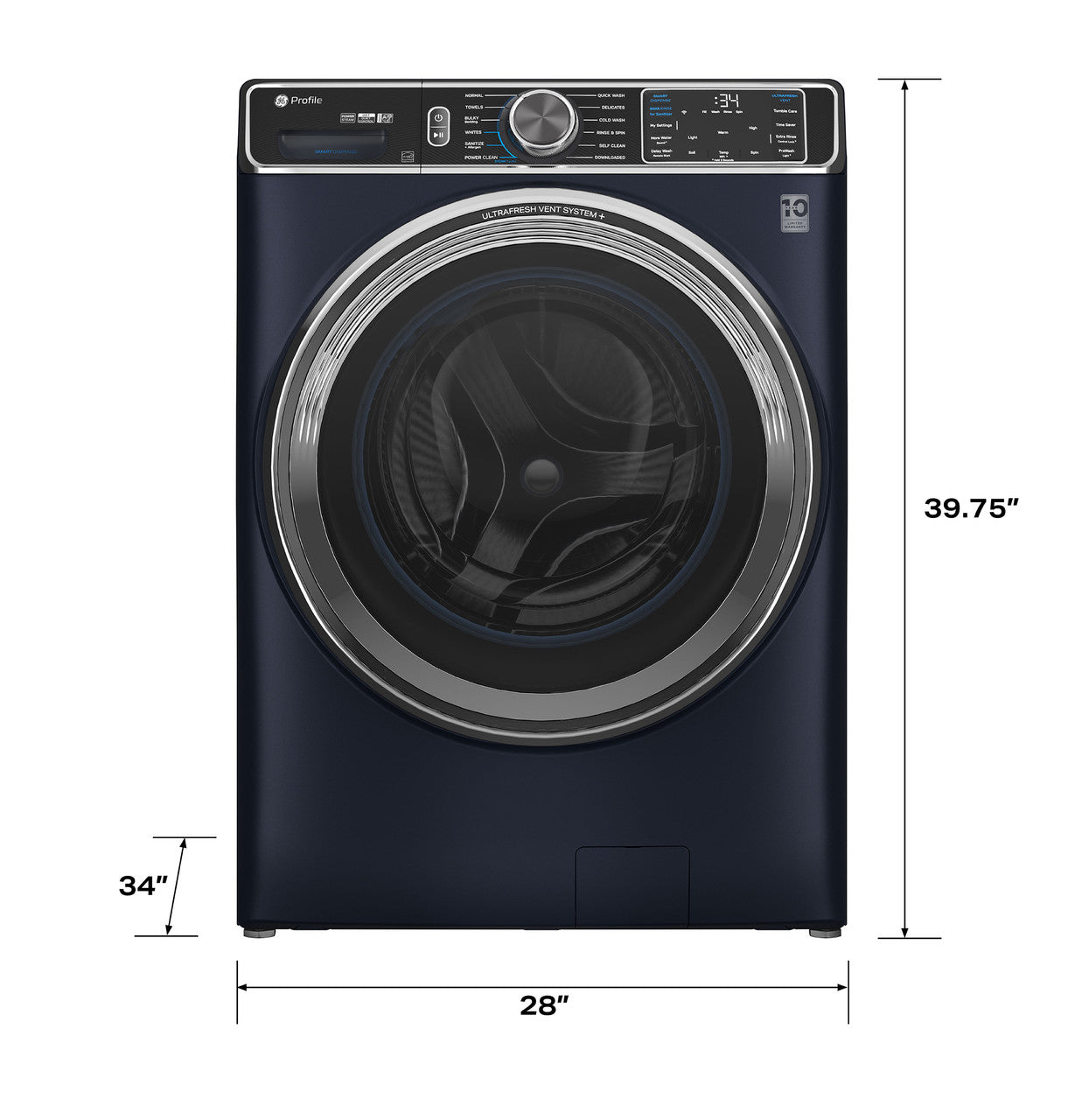 GE Profile 5.3 cu. ft. Front Load Washer, Sapphire Blue, UltraFresh Vent + SmartDispense (PFW870SPVRS) - Appliance Saver Store