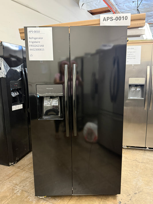 Frigidaire 25.6 cu ft Side-by-Side Refrigerator, Black, External Water/Ice Dispenser (FRSS2623AB)