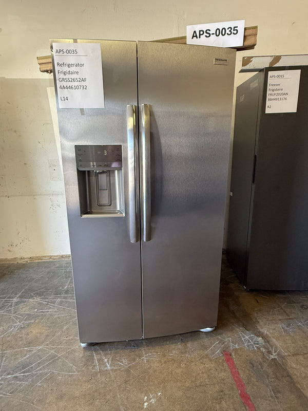 Frigidaire 25.6 cu ft Side - by - Side Refrigerator, Stainless, External Water/Ice Dispenser (GRSS2652AF) - Appliance Saver Store