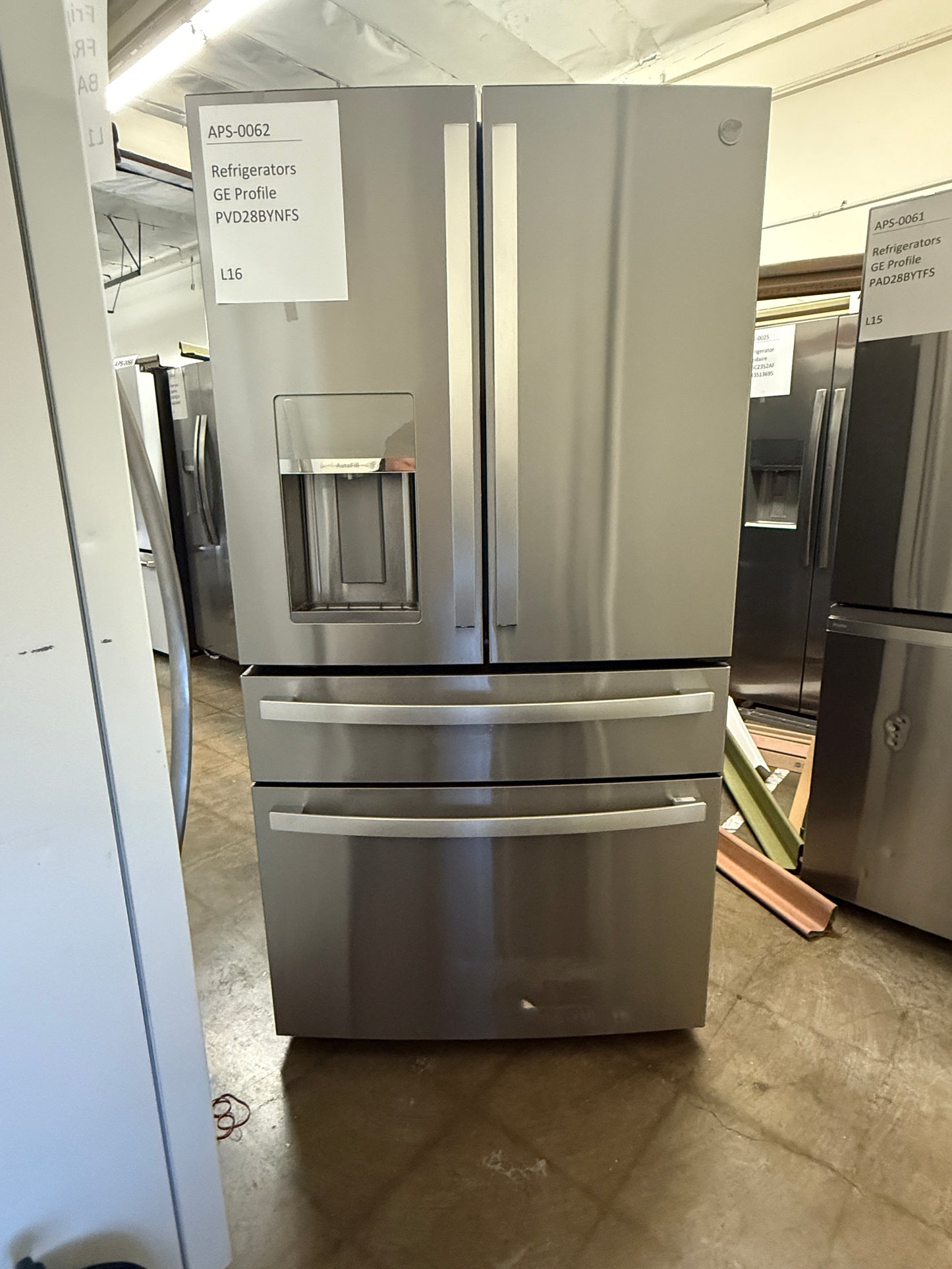 GE Profile 27.9 cu. ft. French Door Refrigerator, Stainless, Autofill Dispenser + LED Lighting (PVD28BYNFS)